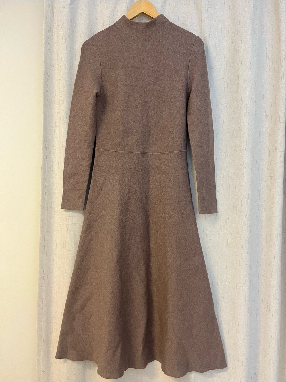 Theory Taupe Long-Sleeve A-Line Midi Dress Retail $425